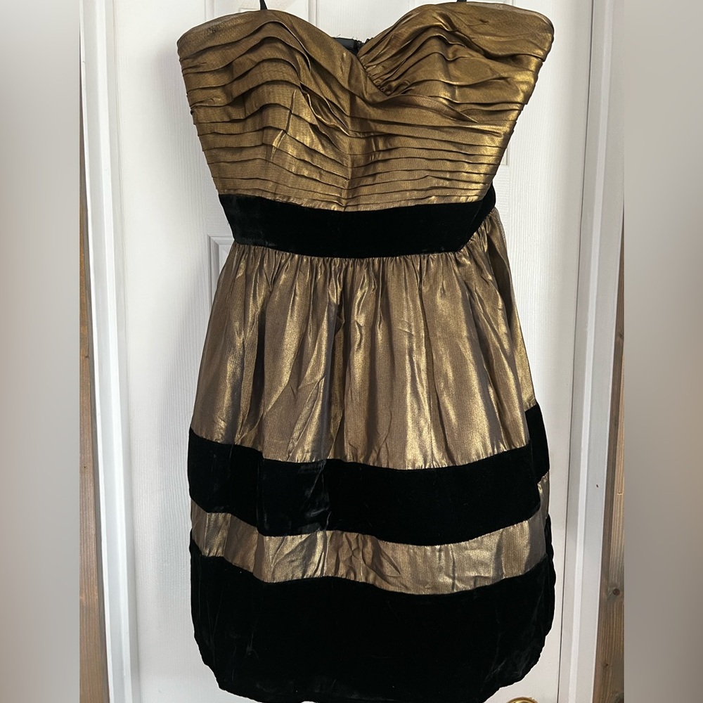 Miss Sixty Strapless Metallic Gold and Black Dress